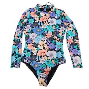 O'Neill One Piece Swimsuit Girls 12 Multicolor Floral Long Sleeve Rash Guard
